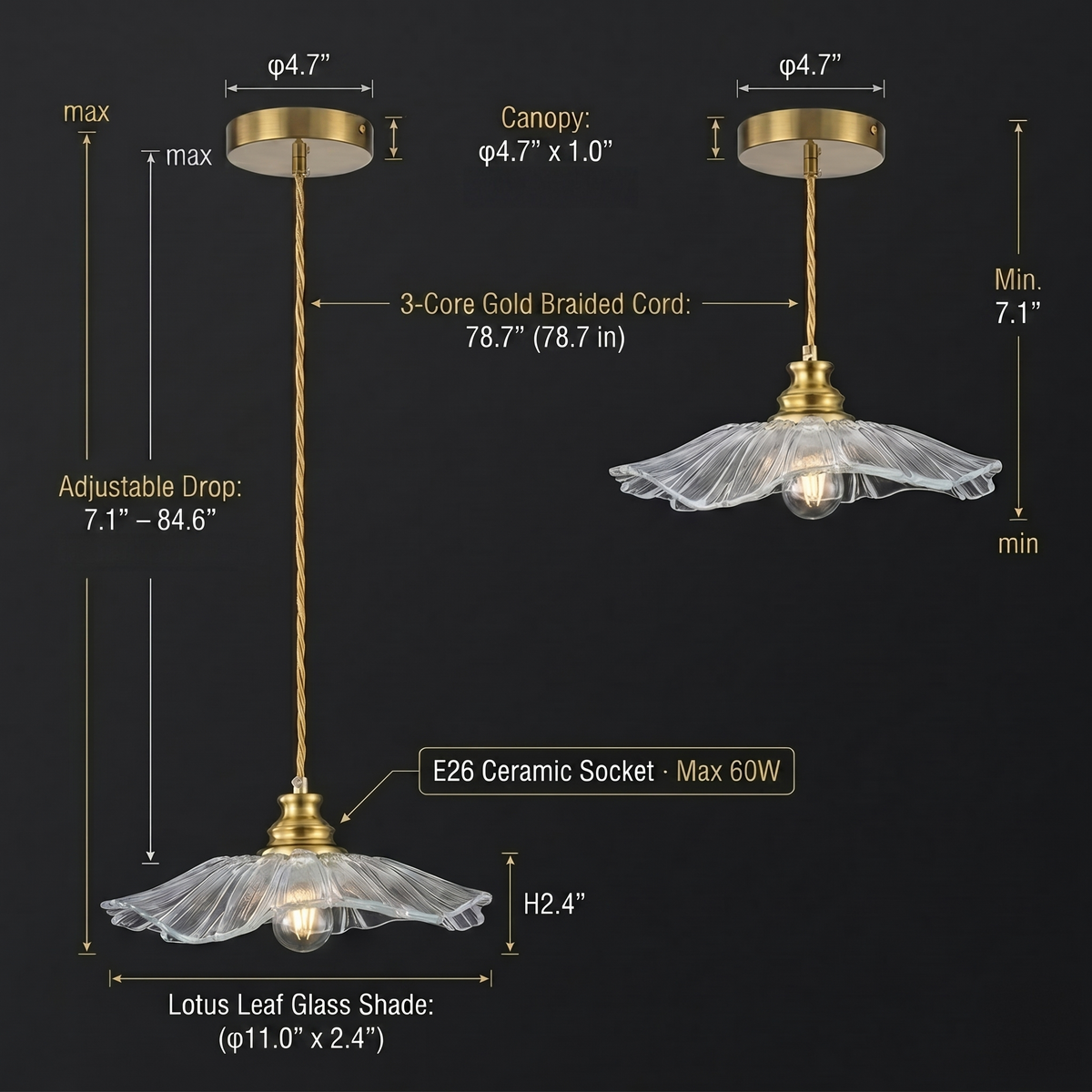 11" Flower-Shaped Clear Glass Pendant Light Modern Kitchen Dining Room - product image 5 | Zenvolit