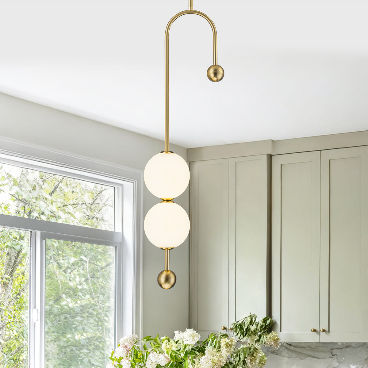 Gold Dual Globe LED Pendant Light Dimmable Modern Hanging Fixture - product image 11 | Zenvolit