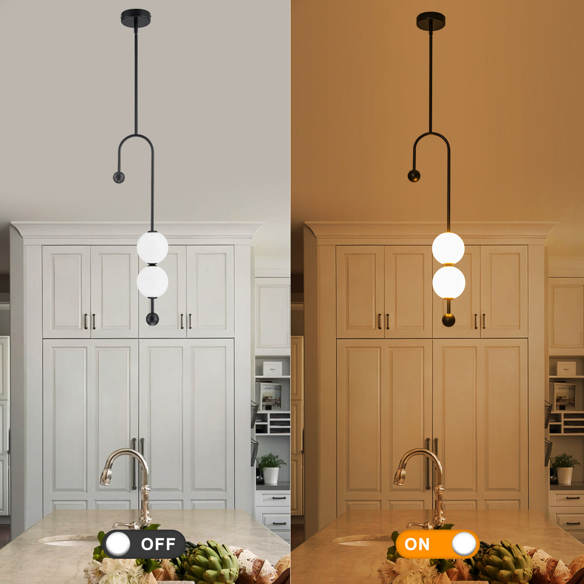 Black Dual Globe LED Pendant Light Dimmable Modern Hanging Fixture - product image 1 | Zenvolit