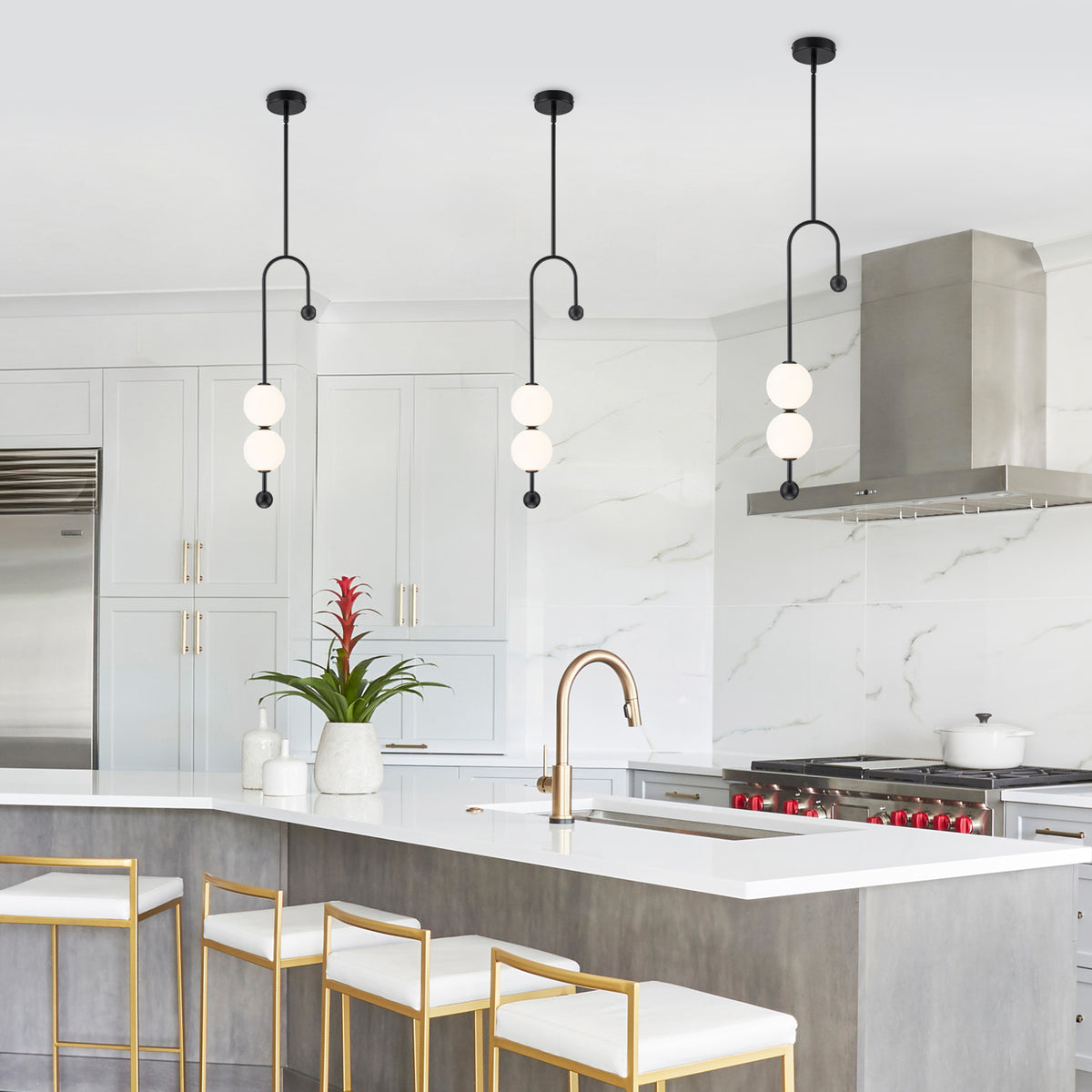 Black Dual Globe LED Pendant Light Dimmable Modern Hanging Fixture - product image 10 | Zenvolit