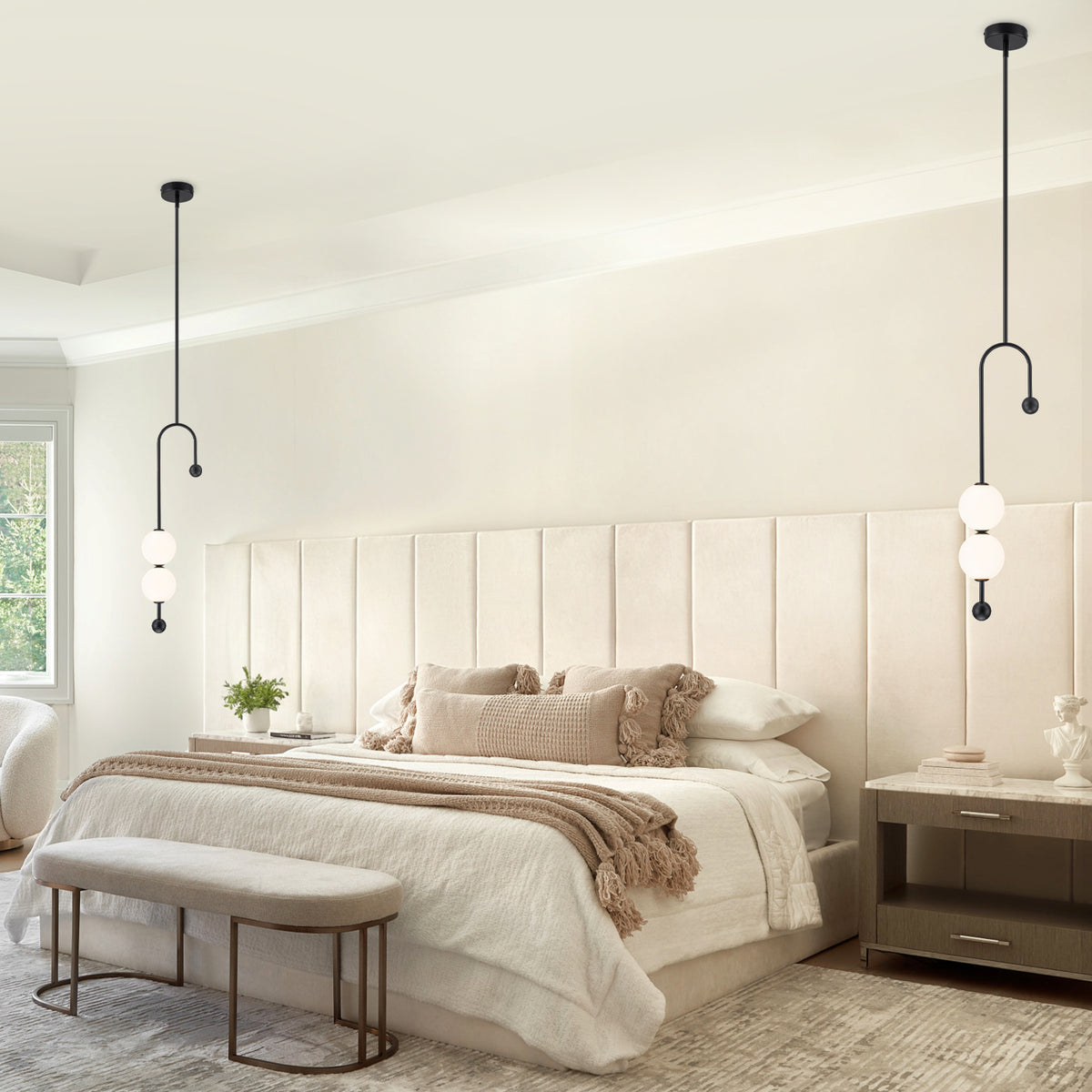 Black Dual Globe LED Pendant Light Dimmable Modern Hanging Fixture - product image 12 | Zenvolit