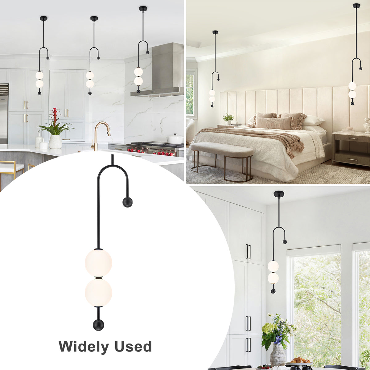 Black Dual Globe LED Pendant Light Dimmable Modern Hanging Fixture - product image 13 | Zenvolit