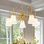 5-Light Modern Gold Chandelier Pleated Trumpet White Ceramic Shades - product image 1 | Zenvolit