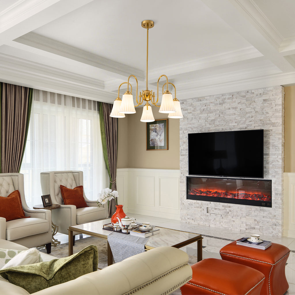5-Light Modern Gold Chandelier Pleated Trumpet White Ceramic Shades - product image 5 | Zenvolit