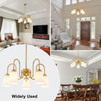 5-Light Modern Gold Chandelier Pleated Trumpet White Ceramic Shades - product image 6 | Zenvolit