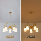 5-Light Modern Gold Chandelier Pleated Trumpet White Ceramic Shades - product image 8 | Zenvolit
