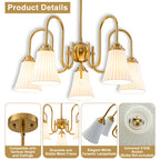 5-Light Modern Gold Chandelier Pleated Trumpet White Ceramic Shades - product image 14 | Zenvolit