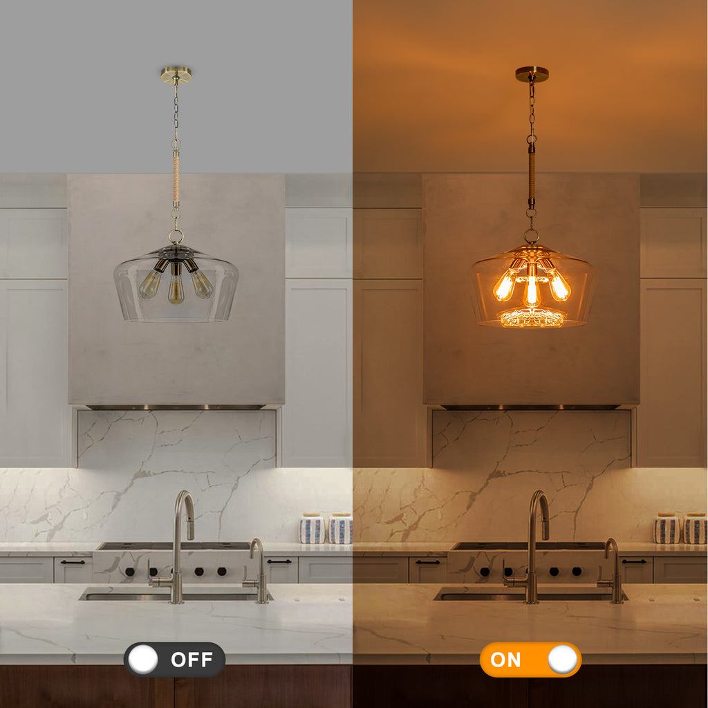 Modern 3-Light Clear Glass Pendant Chandelier for Kitchen Dining Room - product image 3 | Zenvolit