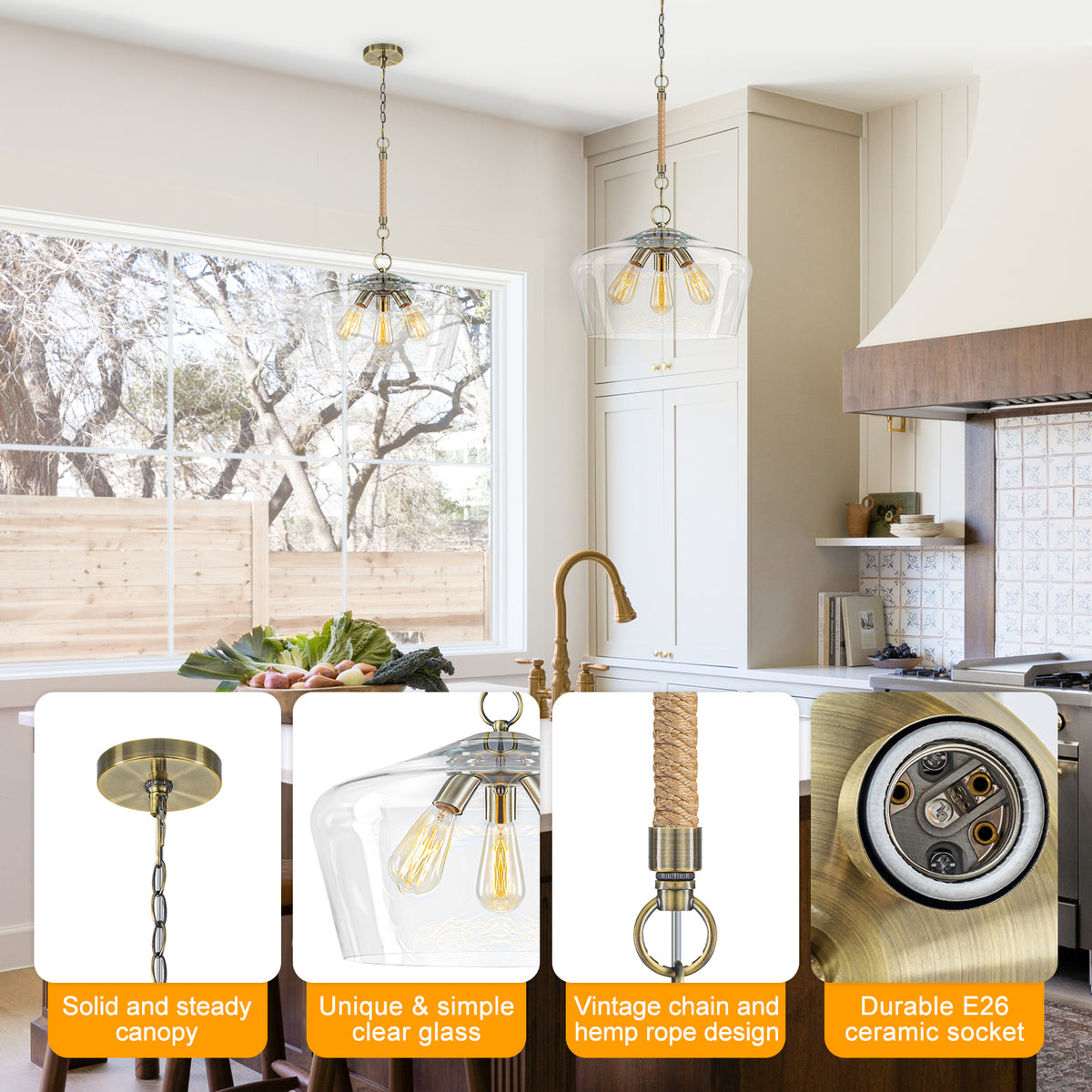 Modern 3-Light Clear Glass Pendant Chandelier for Kitchen Dining Room - product image 4 | Zenvolit