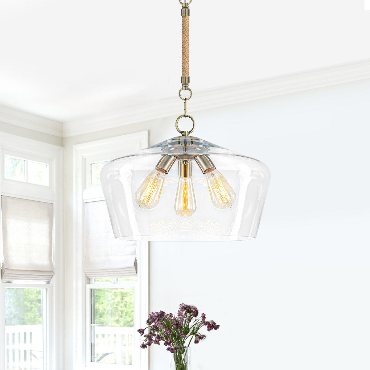 Modern 3-Light Clear Glass Pendant Chandelier for Kitchen Dining Room - product image 6 | Zenvolit