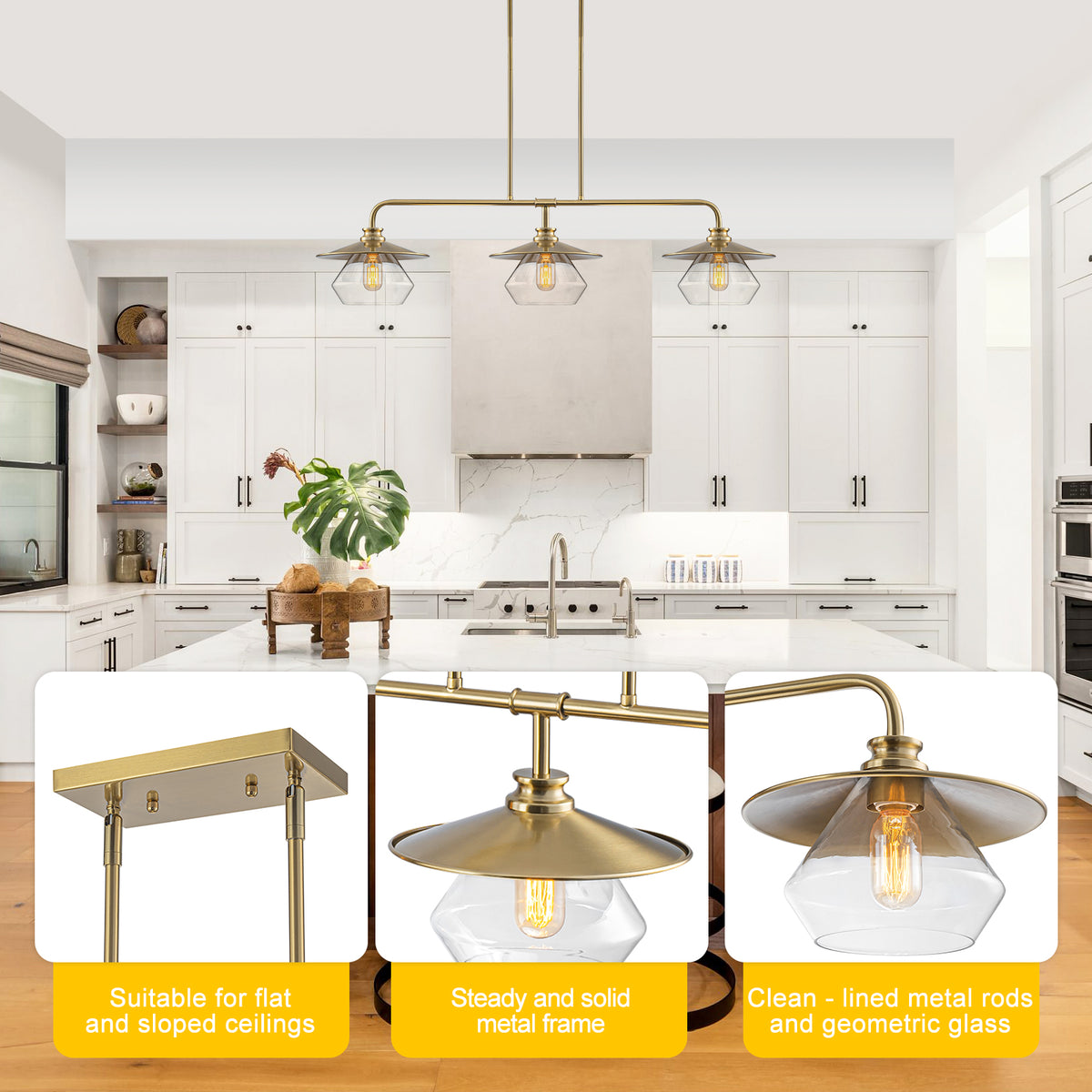 Modern 3-Light Linear Pendant Light with Clear Glass Lampshades - product image 6 | Zenvolit