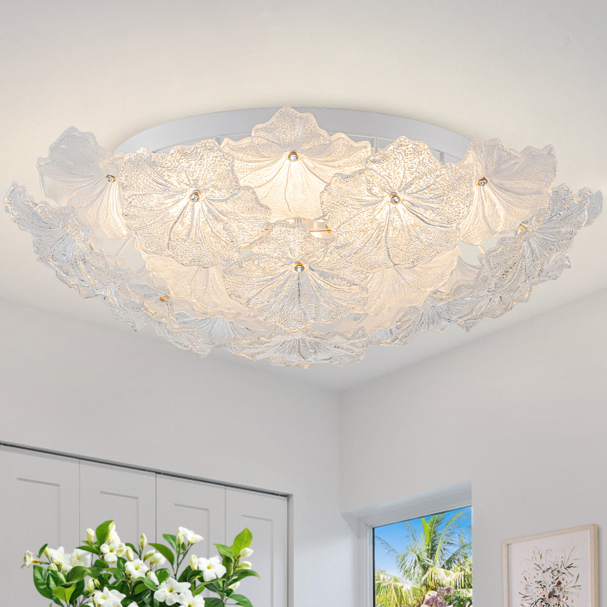 23.6 inch LED Flush Mount Ceiling Light with Clear and Frosted Glass Petal Design And Triac Dimmable - product image 1 | Zenvolit