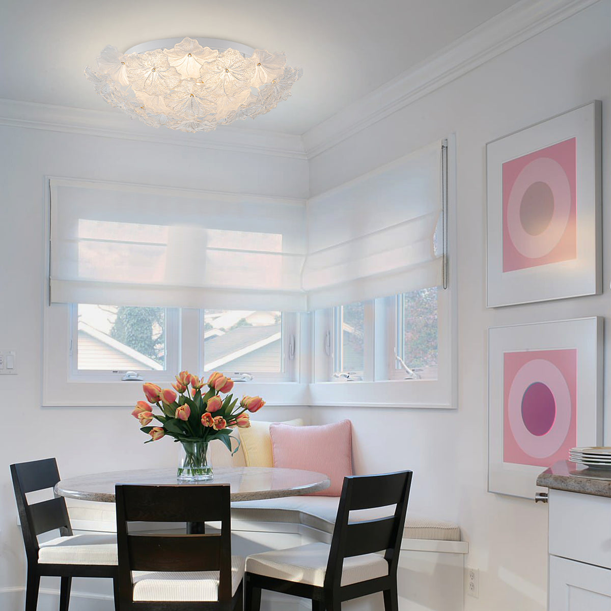23.6 inch LED Flush Mount Ceiling Light with Clear and Frosted Glass Petal Design And Triac Dimmable - product image 3 | Zenvolit