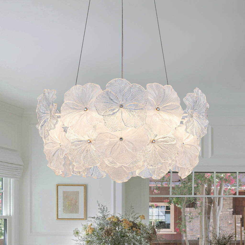 Modern LED Chandelier Clear & Frosted Glass Floral Petals Dimmable - product image 1 | Zenvolit