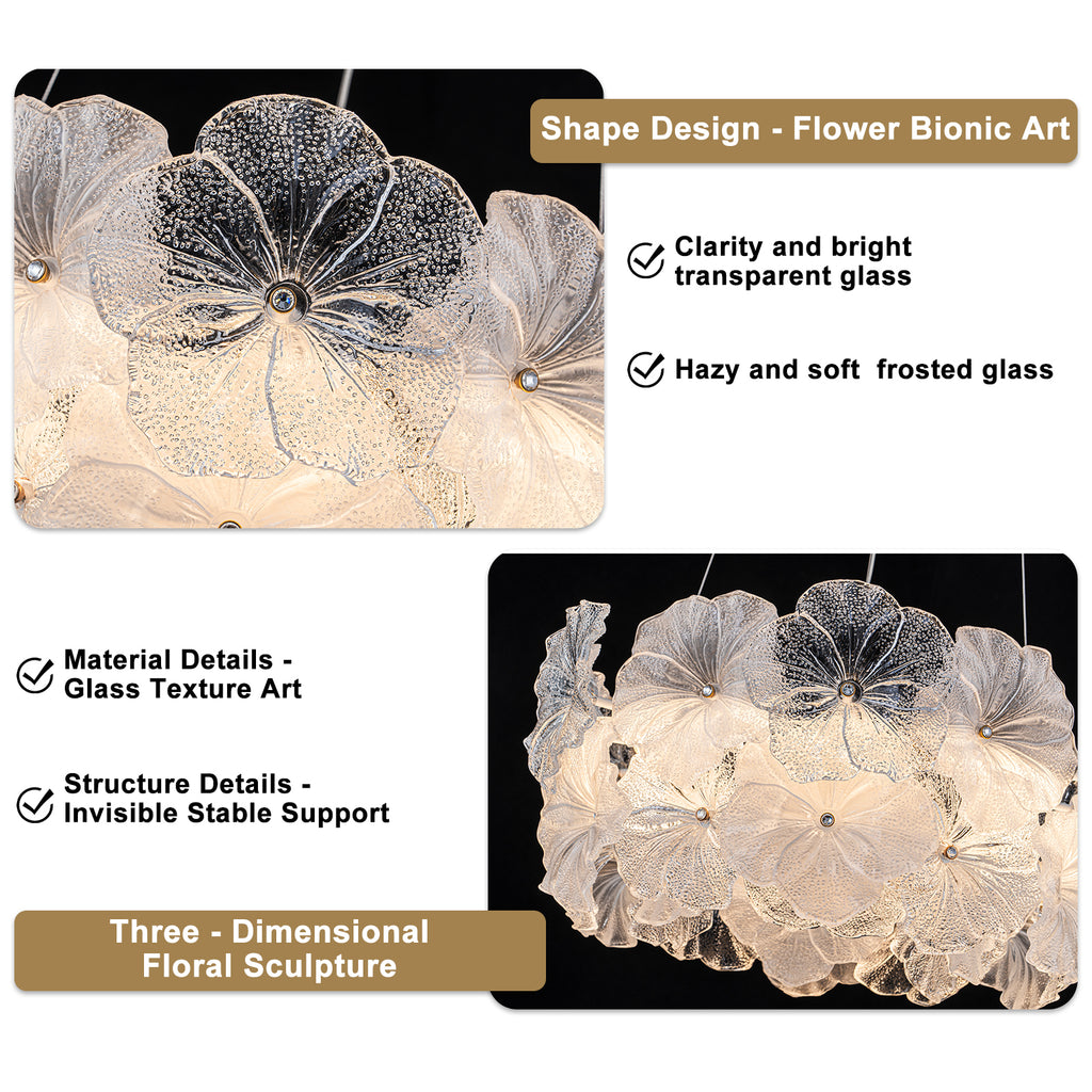 Modern LED Chandelier Clear & Frosted Glass Floral Petals Dimmable - product image 19 | Zenvolit