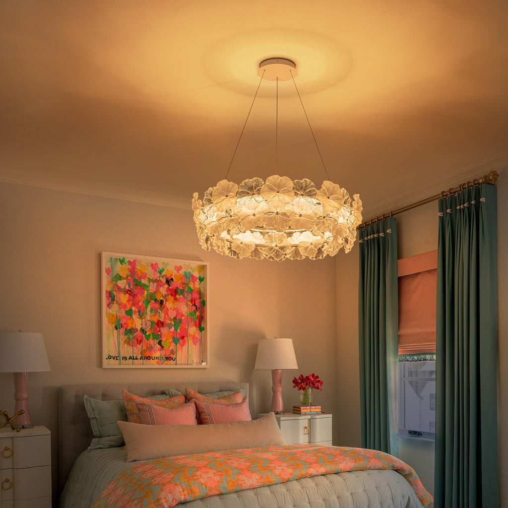 Modern LED Chandelier Clear & Frosted Glass Floral Petals Dimmable - product image 5 | Zenvolit