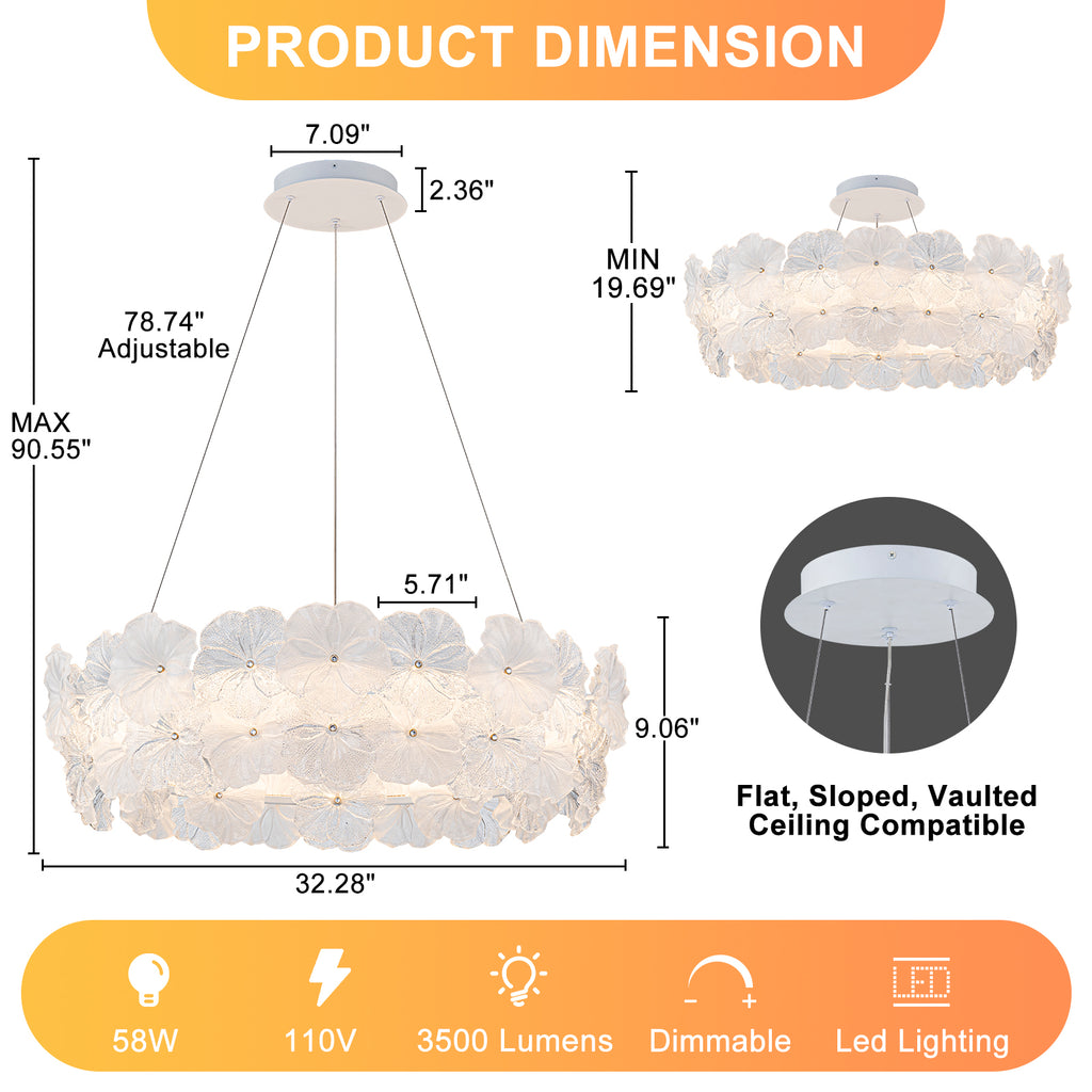 Modern LED Chandelier Clear & Frosted Glass Floral Petals Dimmable - product image 9 | Zenvolit