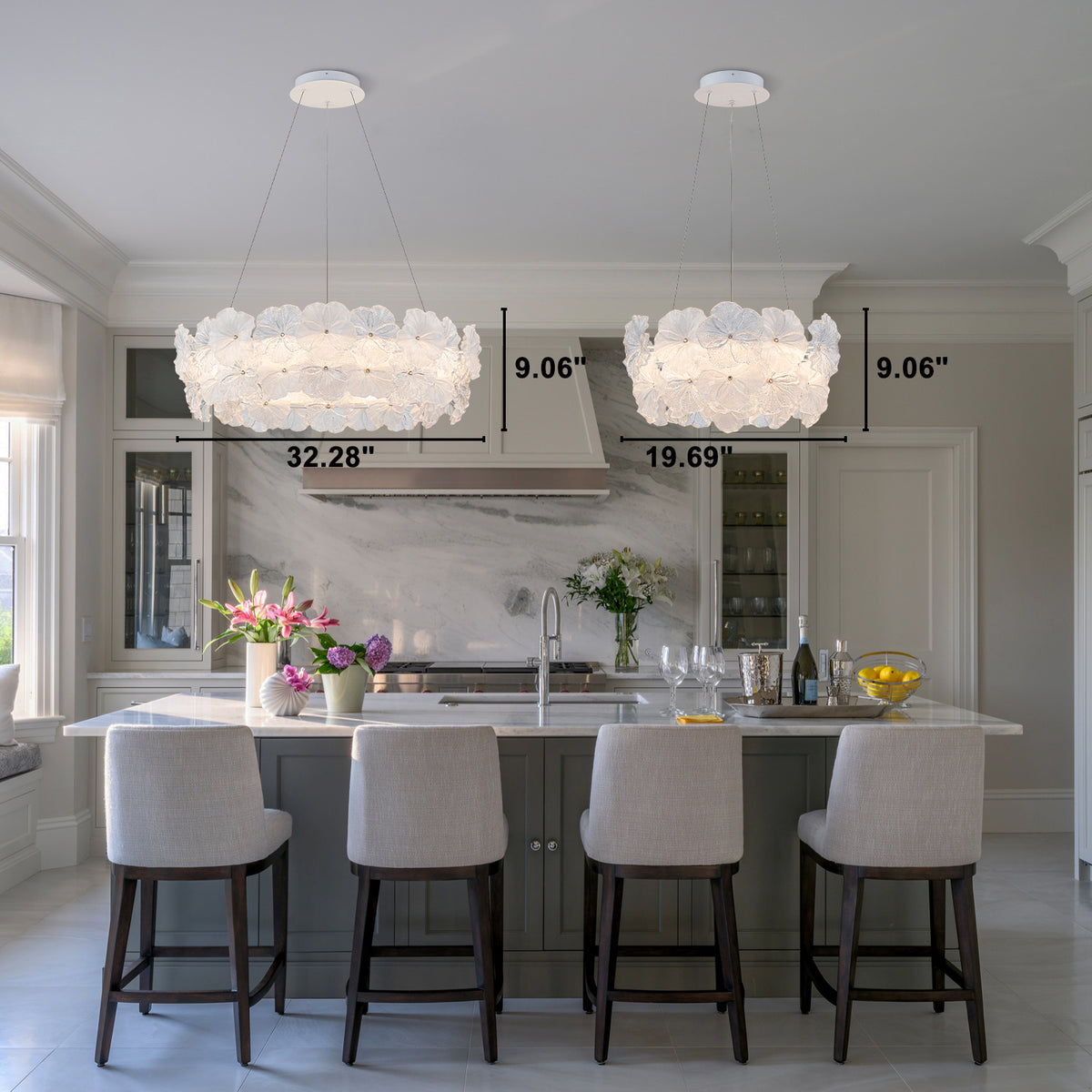 Modern LED Chandelier Clear & Frosted Glass Floral Petals Dimmable - product image 10 | Zenvolit