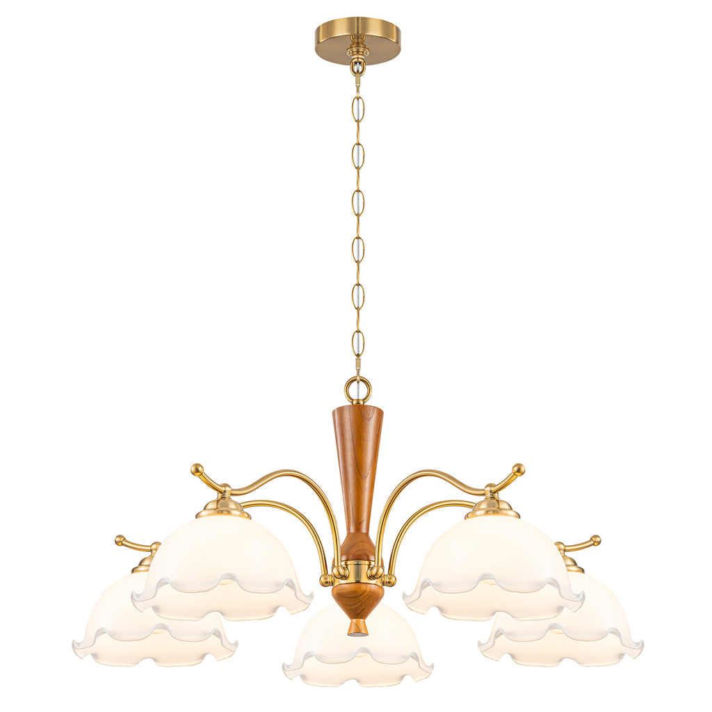 5-Light Mid-Century Modern Chandelier Floral Milky White Glass Shades - product image 1 | Zenvolit