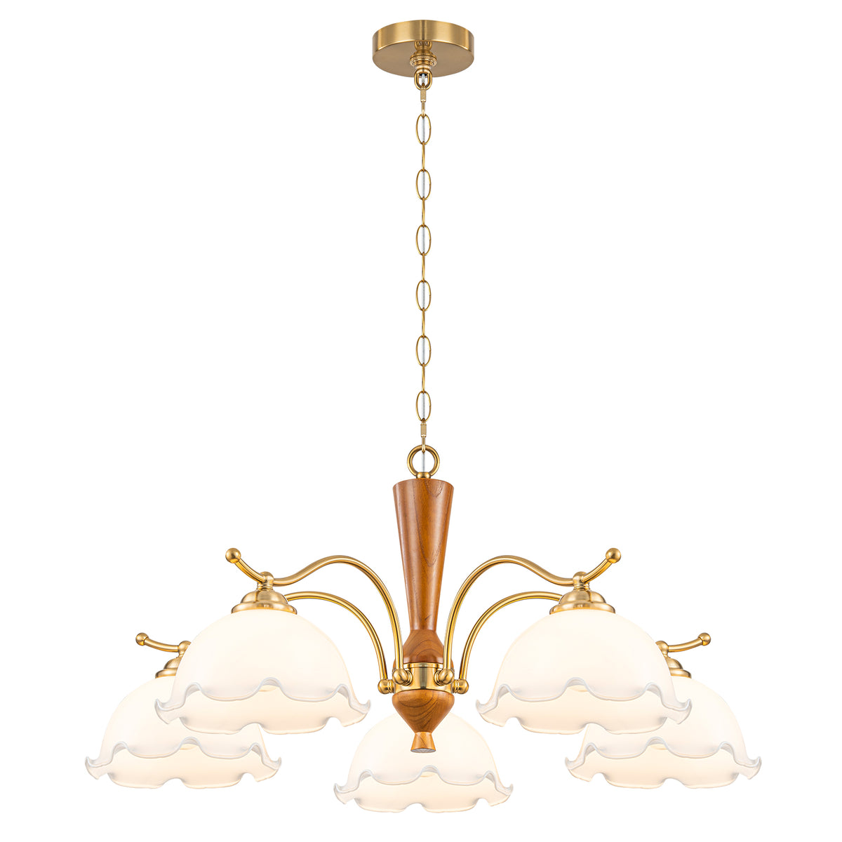 5-Light Mid-Century Modern Chandelier Floral Milky White Glass Shades - product image 1 | Zenvolit