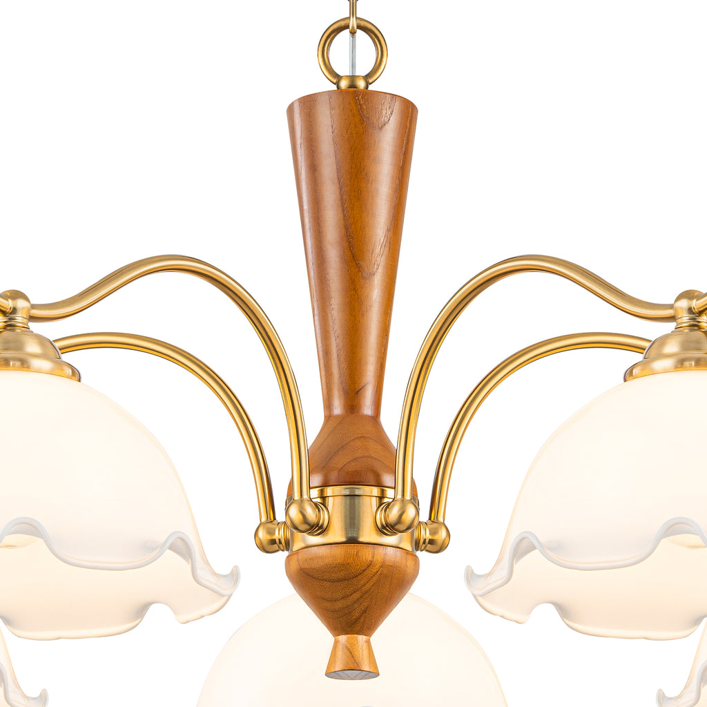 5-Light Mid-Century Modern Chandelier Floral Milky White Glass Shades - product image 2 | Zenvolit