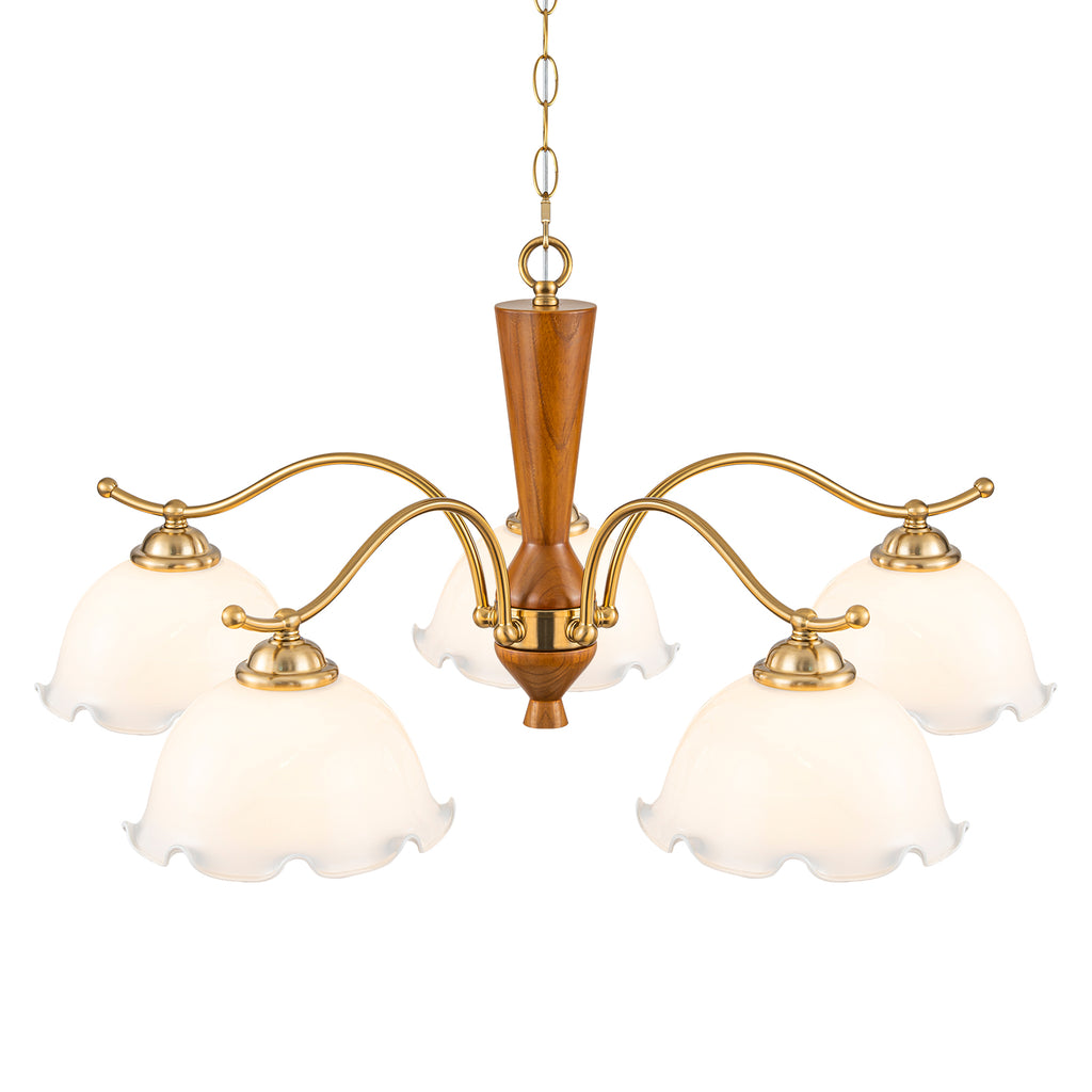 5-Light Mid-Century Modern Chandelier Floral Milky White Glass Shades - product image 4 | Zenvolit