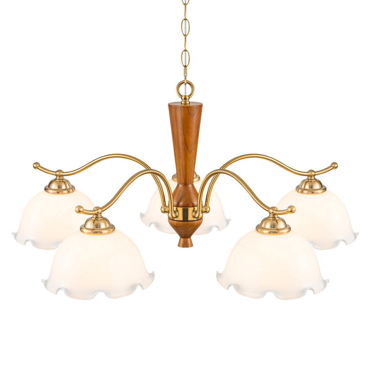 5-Light Mid-Century Modern Chandelier Floral Milky White Glass Shades - product image 4 | Zenvolit