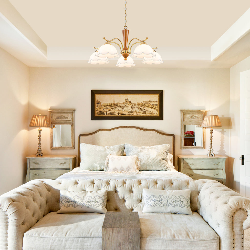 5-Light Mid-Century Modern Chandelier Floral Milky White Glass Shades - product image 8 | Zenvolit
