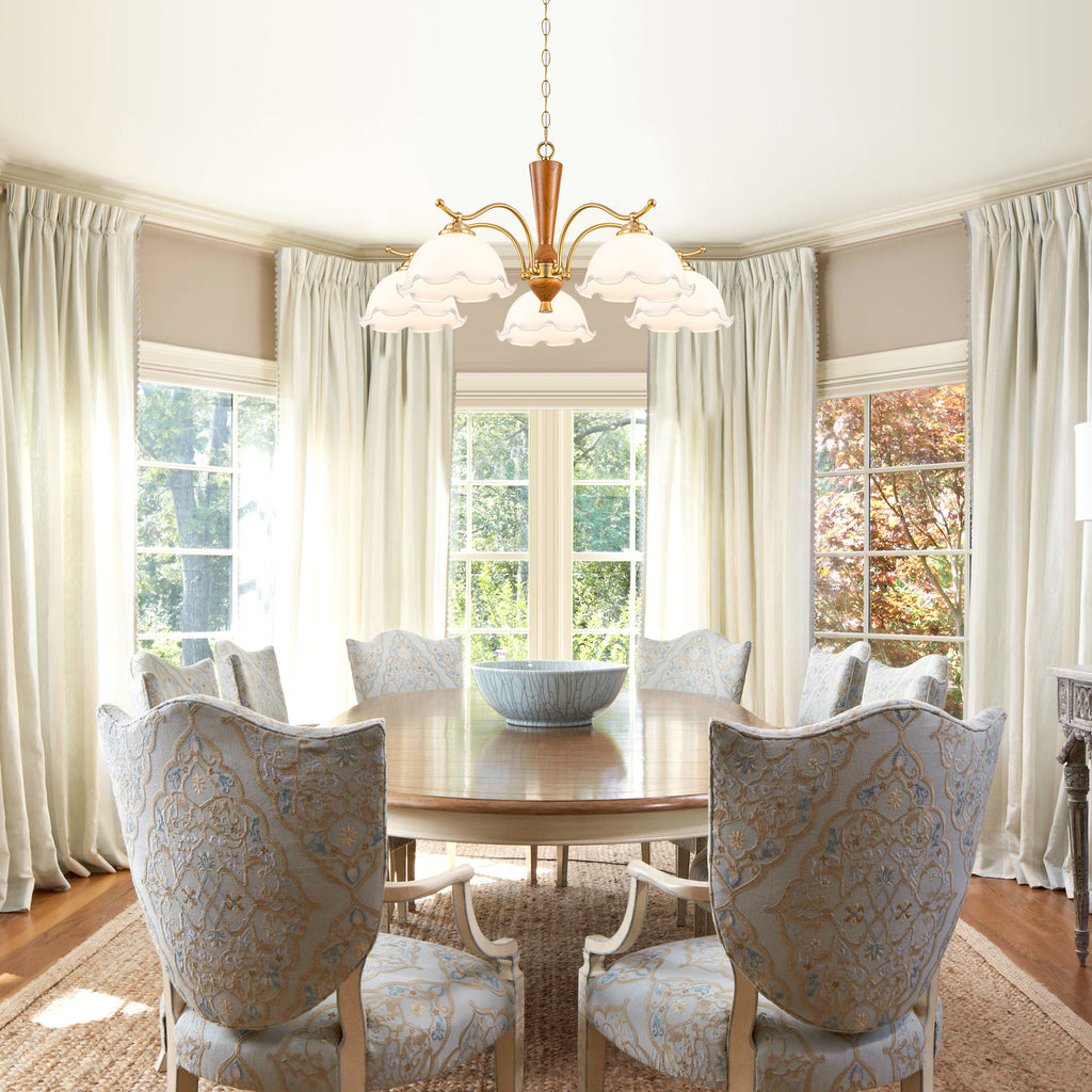 5-Light Mid-Century Modern Chandelier Floral Milky White Glass Shades - product image 9 | Zenvolit