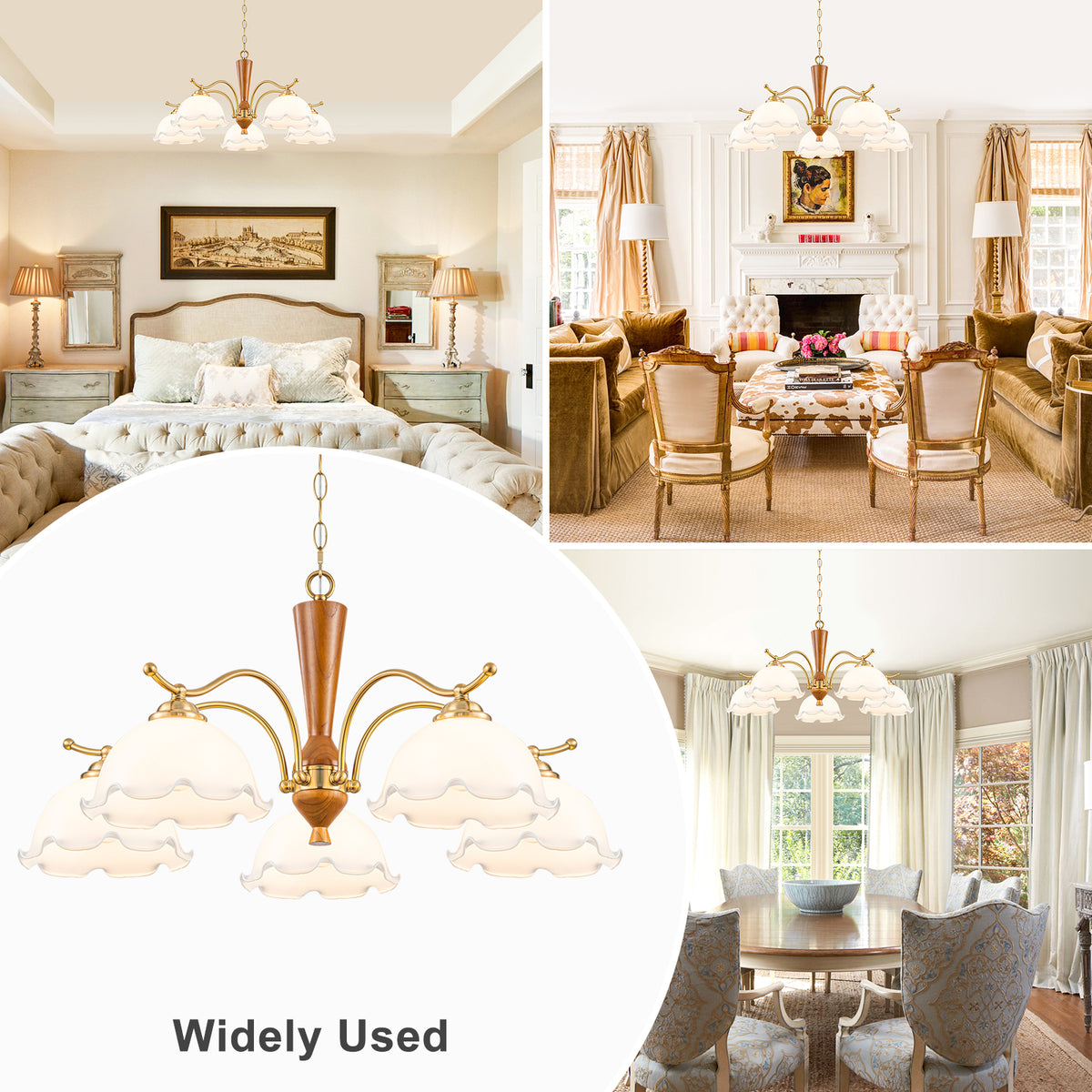 5-Light Mid-Century Modern Chandelier Floral Milky White Glass Shades - product image 10 | Zenvolit