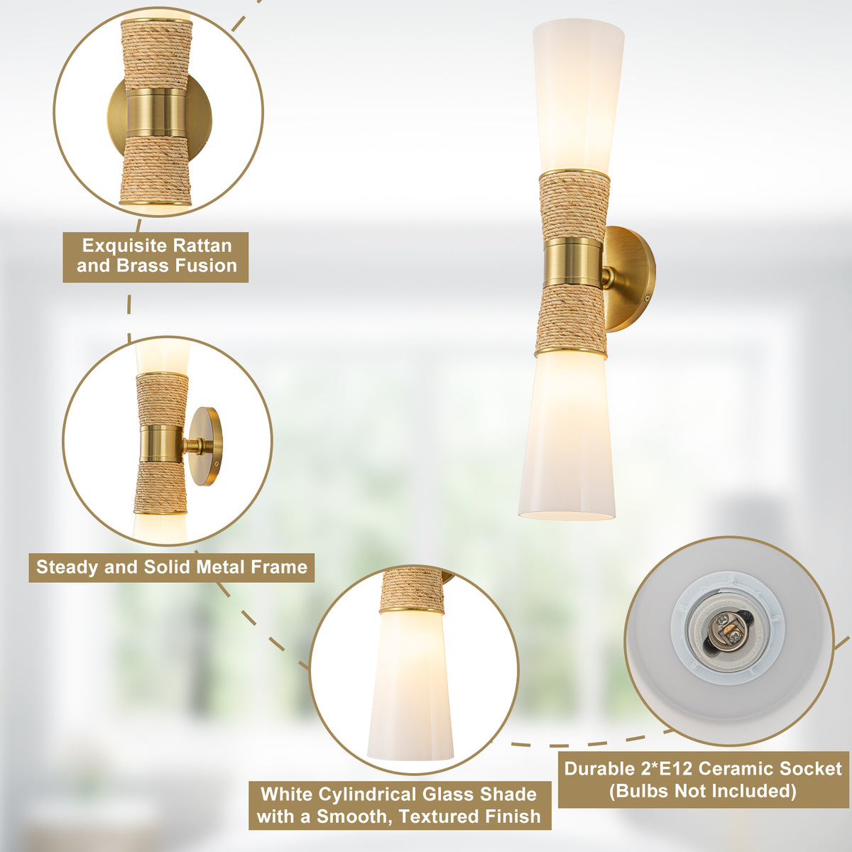 Rustic Rope Opal Glass Shade Wall Sconce with Up and Down Light - product image 15 | Zenvolit
