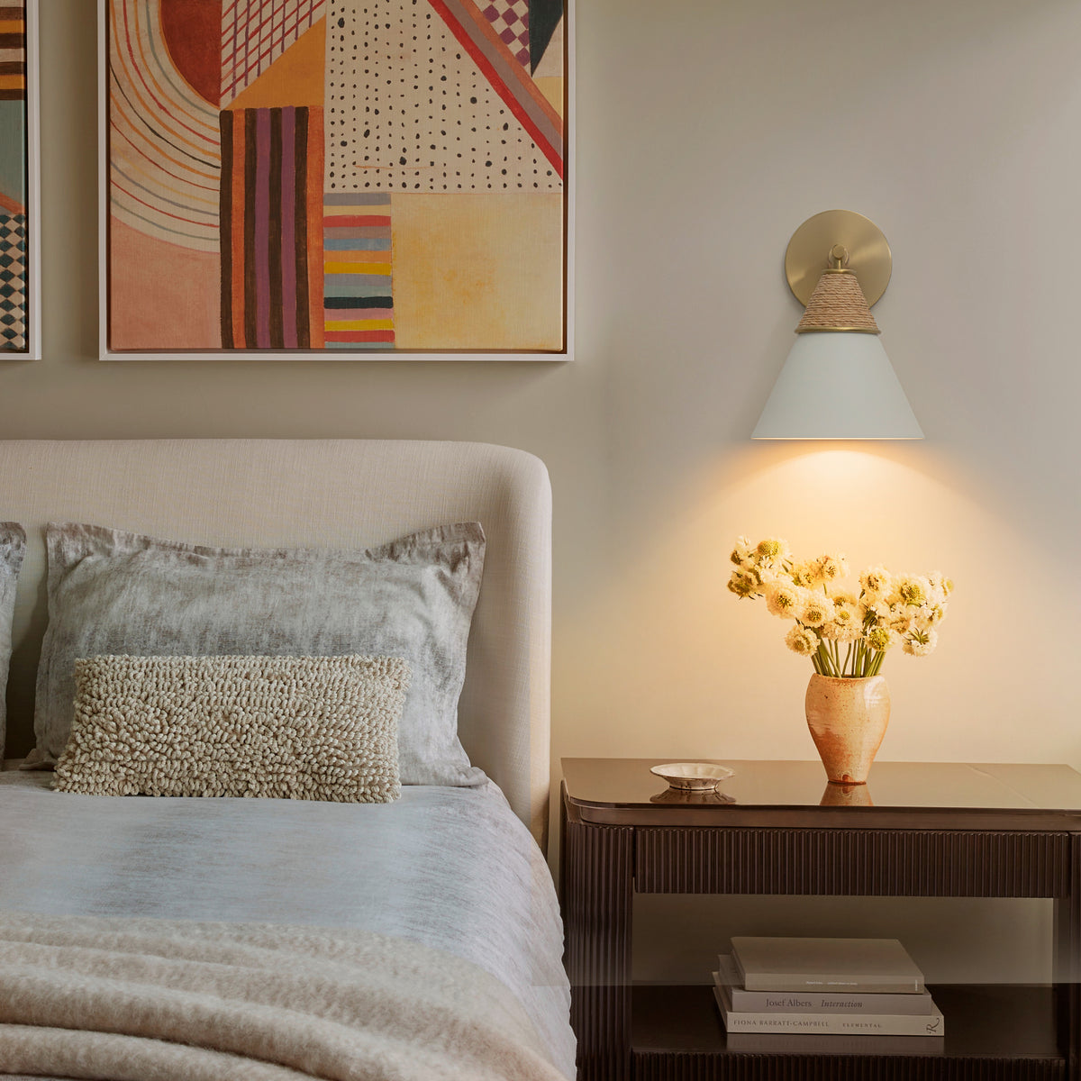 Wall Sconce with Milky Metal Cone Shade and Hand-Wrapped Jute Rope - product image 2 | Zenvolit