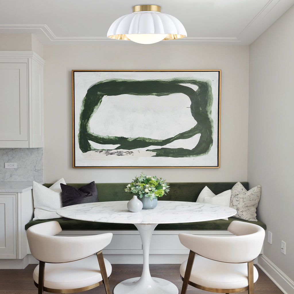 14 inch Dome Petal Design Pleated Milky White Shade Flush Mount Ceiling Light with Gold Foil Interior and E26 Ceramic Sockets - product image 2 | Zenvolit