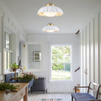 14 inch Dome Petal Design Pleated Milky White Shade Flush Mount Ceiling Light with Gold Foil Interior and E26 Ceramic Sockets - product image 4 | Zenvolit