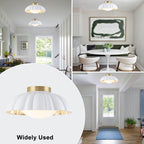 14 inch Dome Petal Design Pleated Milky White Shade Flush Mount Ceiling Light with Gold Foil Interior and E26 Ceramic Sockets - product image 6 | Zenvolit