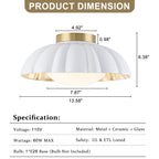 14 inch Dome Petal Design Pleated Milky White Shade Flush Mount Ceiling Light with Gold Foil Interior and E26 Ceramic Sockets - product image 7 | Zenvolit