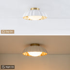 14 inch Dome Petal Design Pleated Milky White Shade Flush Mount Ceiling Light with Gold Foil Interior and E26 Ceramic Sockets - product image 8 | Zenvolit