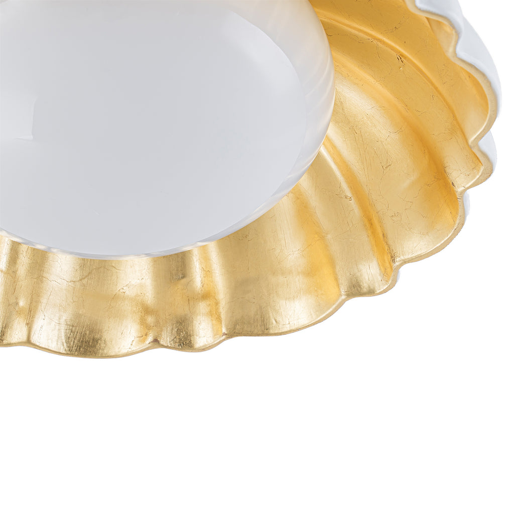 14 inch Dome Petal Design Pleated Milky White Shade Flush Mount Ceiling Light with Gold Foil Interior and E26 Ceramic Sockets - product image 9 | Zenvolit