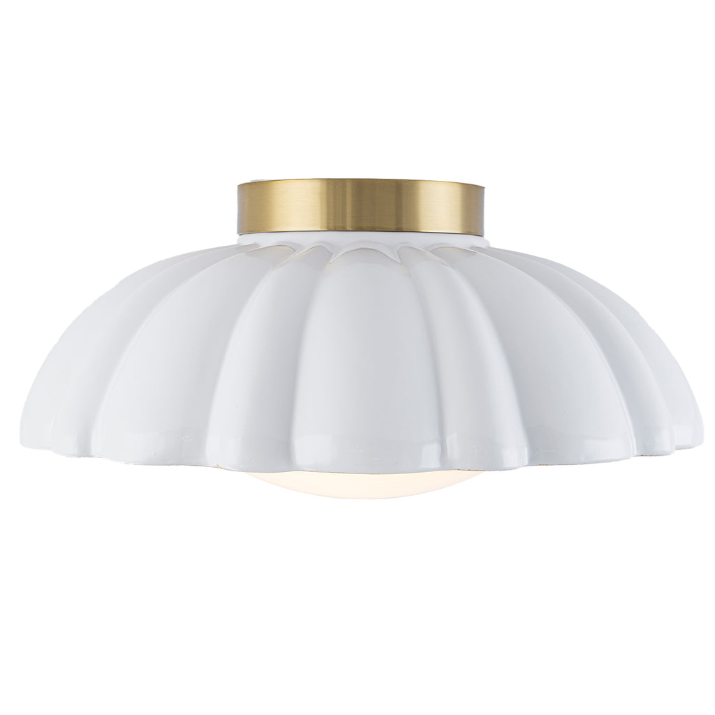 14 inch Dome Petal Design Pleated Milky White Shade Flush Mount Ceiling Light with Gold Foil Interior and E26 Ceramic Sockets - product image 10 | Zenvolit