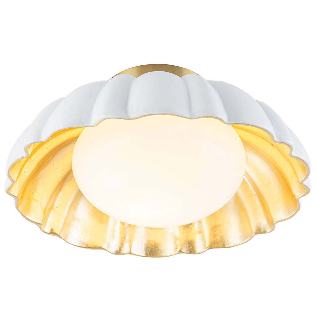 14 inch Dome Petal Design Pleated Milky White Shade Flush Mount Ceiling Light with Gold Foil Interior and E26 Ceramic Sockets - product image 11 | Zenvolit