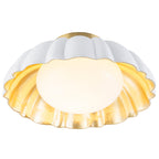 14 inch Dome Petal Design Pleated Milky White Shade Flush Mount Ceiling Light with Gold Foil Interior and E26 Ceramic Sockets - product image 11 | Zenvolit