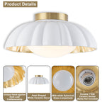 14 inch Dome Petal Design Pleated Milky White Shade Flush Mount Ceiling Light with Gold Foil Interior and E26 Ceramic Sockets - product image 14 | Zenvolit