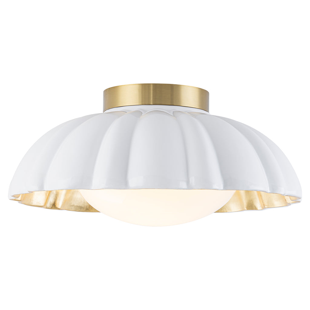 14 inch Dome Petal Design Pleated Milky White Shade Flush Mount Ceiling Light with Gold Foil Interior and E26 Ceramic Sockets - product image 15 | Zenvolit