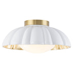 14 inch Dome Petal Design Pleated Milky White Shade Flush Mount Ceiling Light with Gold Foil Interior and E26 Ceramic Sockets - product image 15 | Zenvolit
