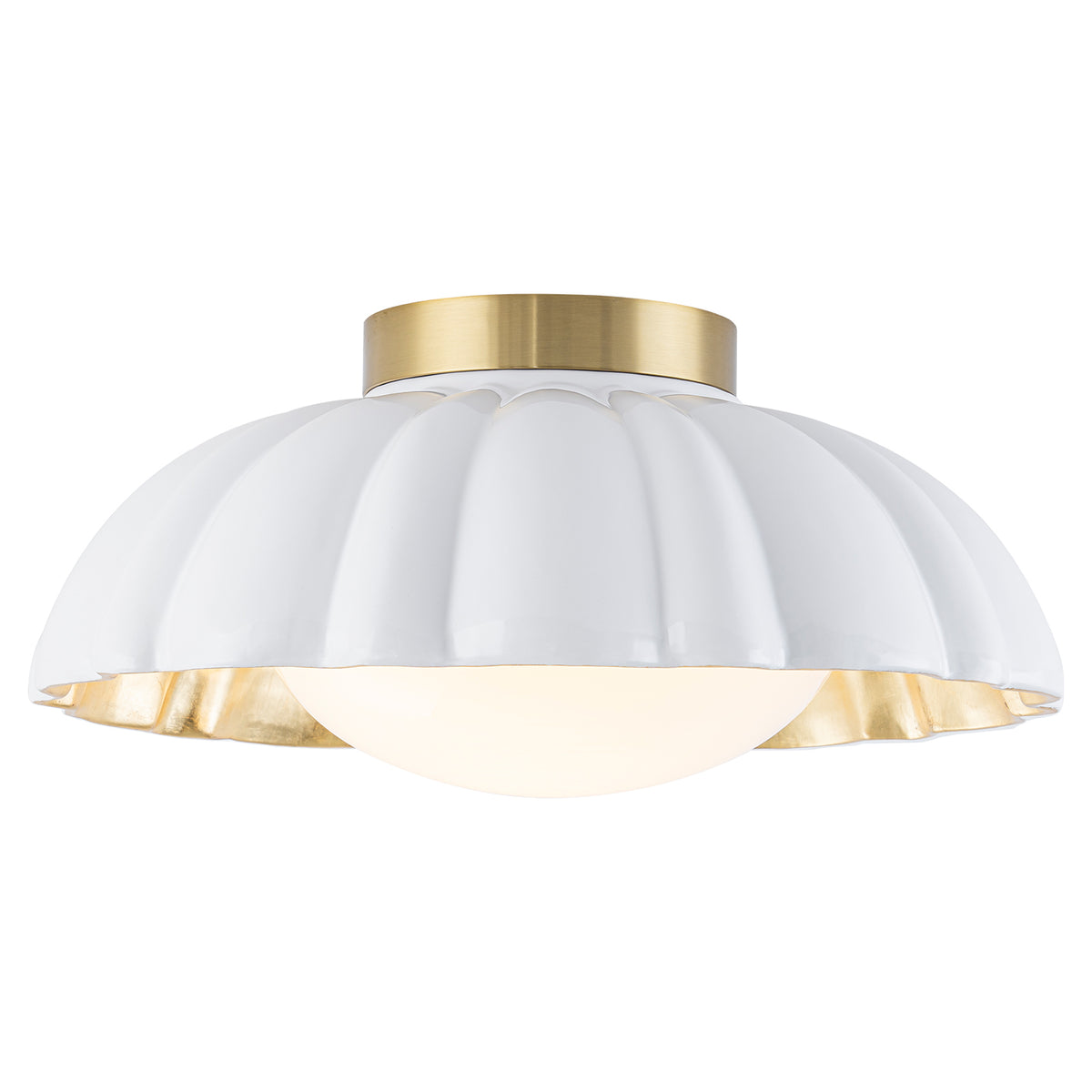 14 inch Dome Petal Design Pleated Milky White Shade Flush Mount Ceiling Light with Gold Foil Interior and E26 Ceramic Sockets - product image 15 | Zenvolit