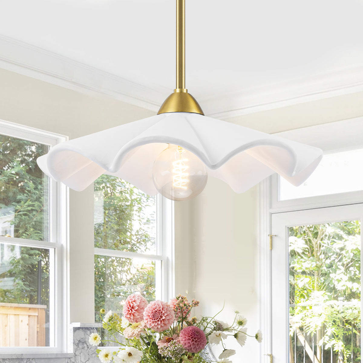 16-Inch White Ceramic Petal Pendant Light for Kitchen Dining Room - product image 16 | Zenvolit