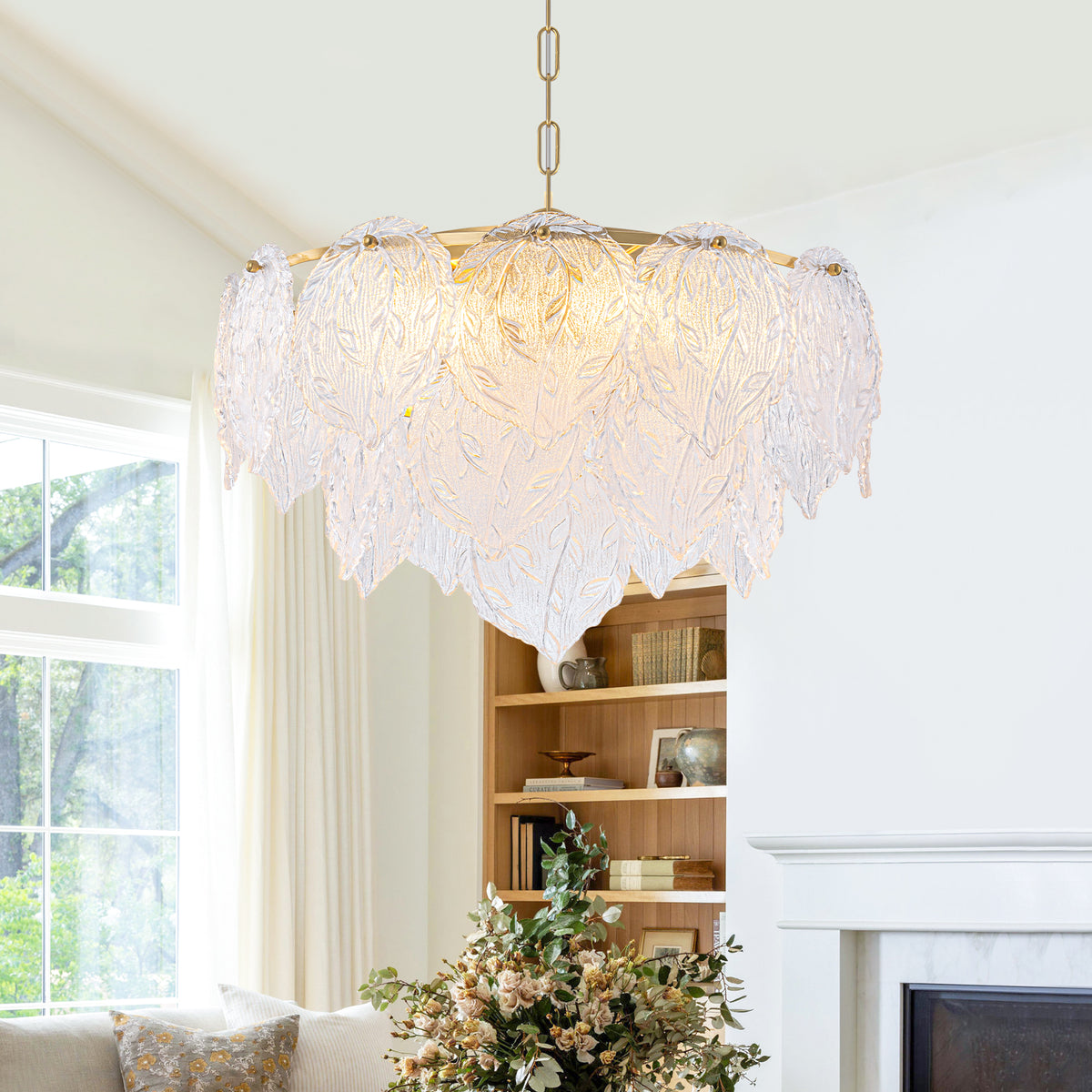 19.69 inch 6-Light Luxury Gold Chandelier with Double-Tier Clear Glass Leaves - product image 5 | Zenvolit