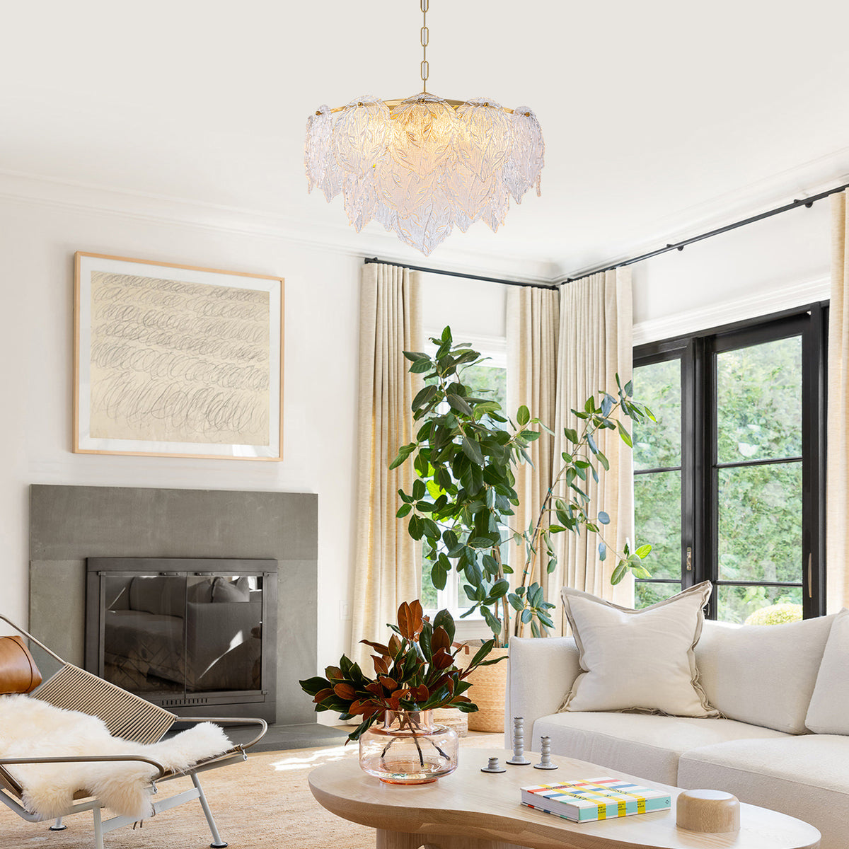 19.69 inch 6-Light Luxury Gold Chandelier with Double-Tier Clear Glass Leaves - product image 13 | Zenvolit