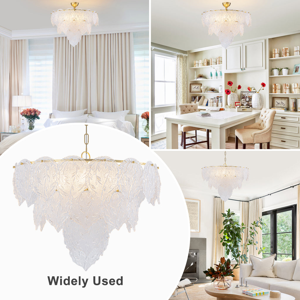 24.8 inch 6-Light Luxury Gold Chandelier with Double-Tier Clear Glass Leaves - product image 1 | Zenvolit