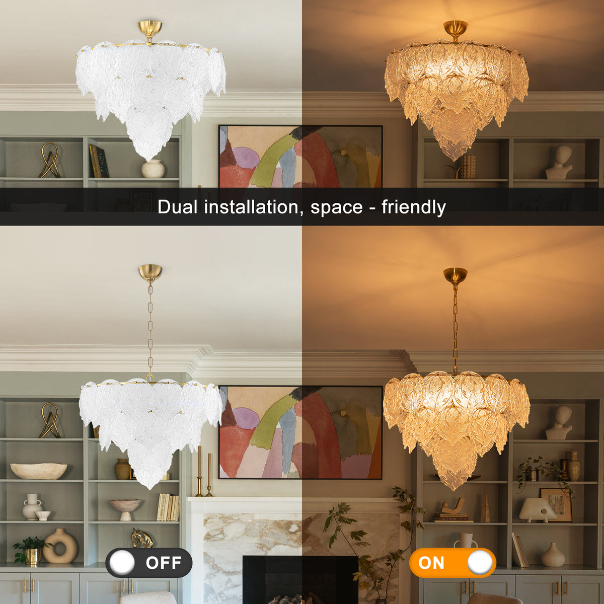 24.8 inch 6-Light Luxury Gold Chandelier with Double-Tier Clear Glass Leaves - product image 3 | Zenvolit